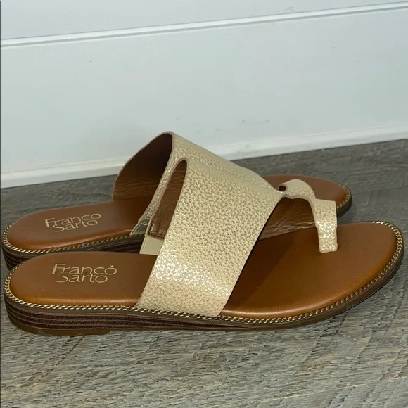 Franco Sarto Womens Pebbled/Metallic Gem Leather Slip On Slide Sandals - Size 8 - Picture 5 of 9